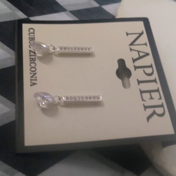 NAPIER Glamorous Silver/Clear CZ Stone Drop Earrings**NEW! - Picture 2 of 3